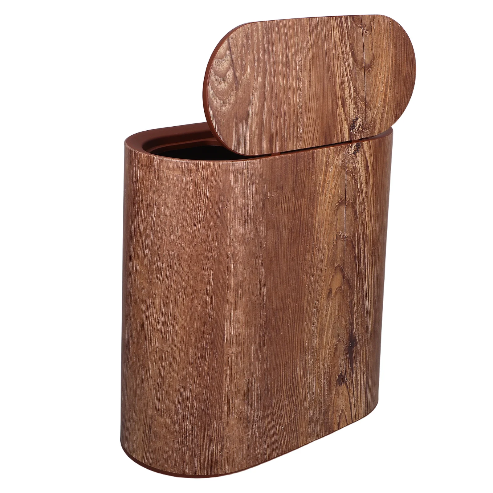 

14L Narrow Wood Grain Trash Can Slim Bathroom Garbage Bin With Lid Plastic Waste Basket For Home Office Bedroom Floor Use