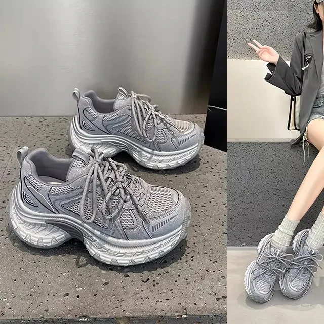 

Women's Dad Shoes Mesh Running Shoes Leather Sporty Low Top Fashionable Spring Season Flat Heel Glue Bonding Chinese Made