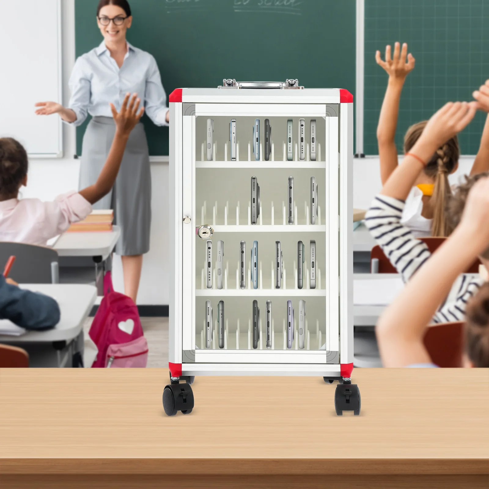 خزانة هاتف آمنة ذات سعة كبيرة، قفل باب يعمل بمفتاح + فتحات مرقمة (سهلة التعرف)، فواصل PVC (مضادة للخدش) #6