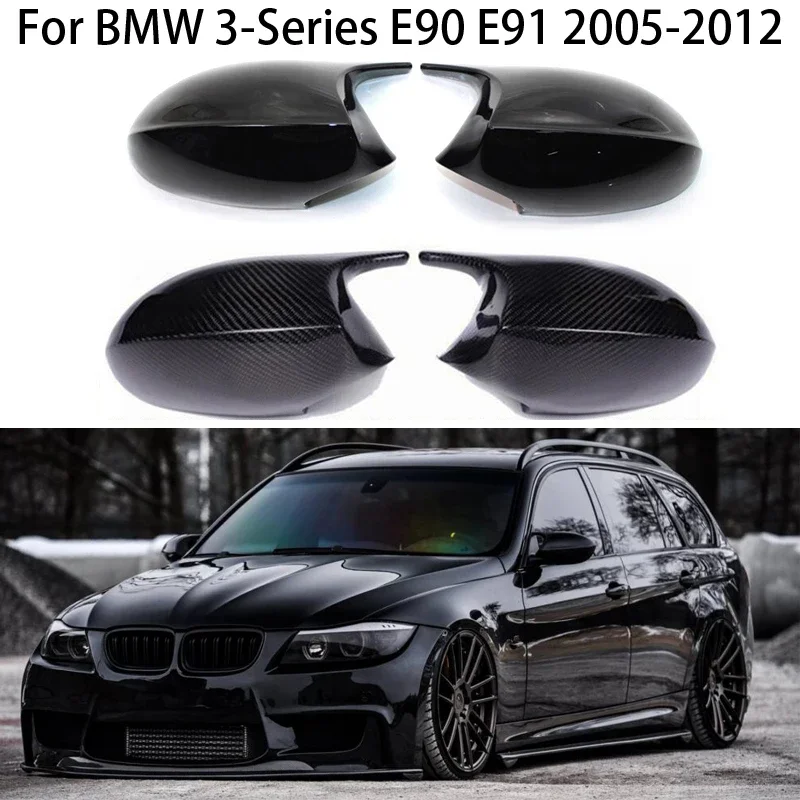 

For BMW 3 Series E90 E91 2005-2010 2011 2012 Carbon Fiber Car Rearview Side Mirror Covers Cap M Style Replacement Gloss Black