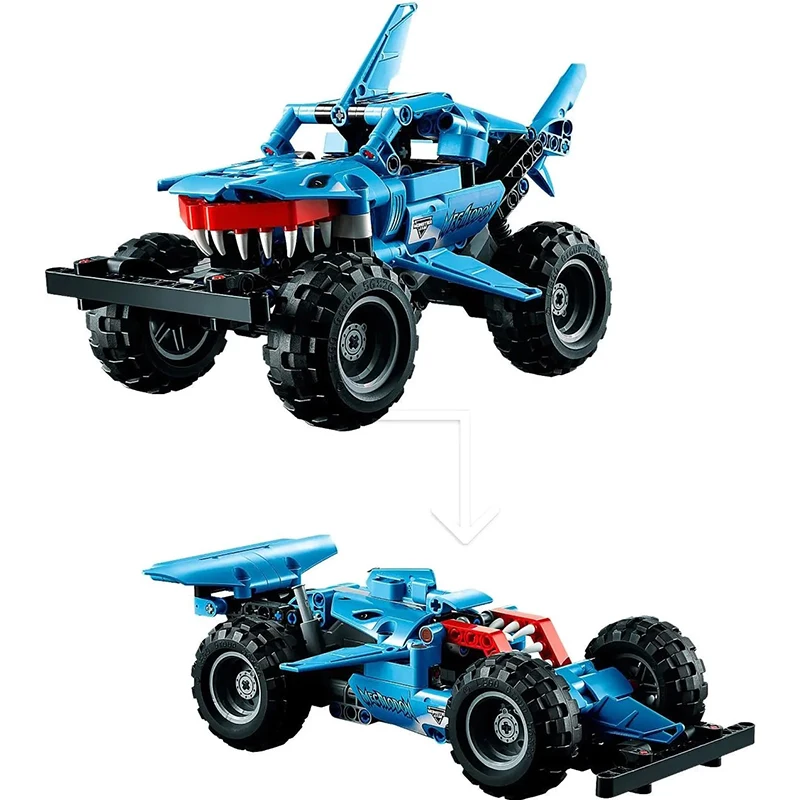 Technical Series Monster Off-Road Jam Megalodon Building Blocks 2in1 Sport Racing Pull Back Car Model Bricks Toys For Boys Gifts view 3