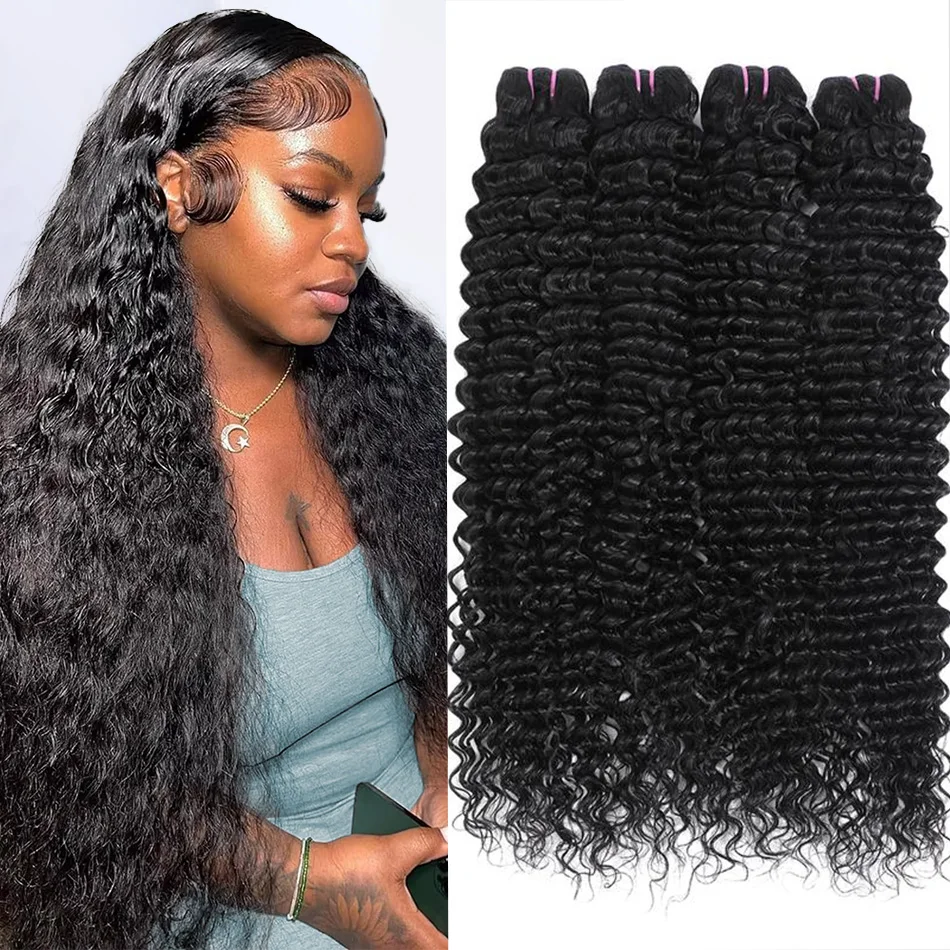 

10-32 Inches Deep Wave Curly Hair Bundles Human Hair 100% Brazilian Unprocessed Virgin Water Wave 1/3/4 Bundles For Black Women