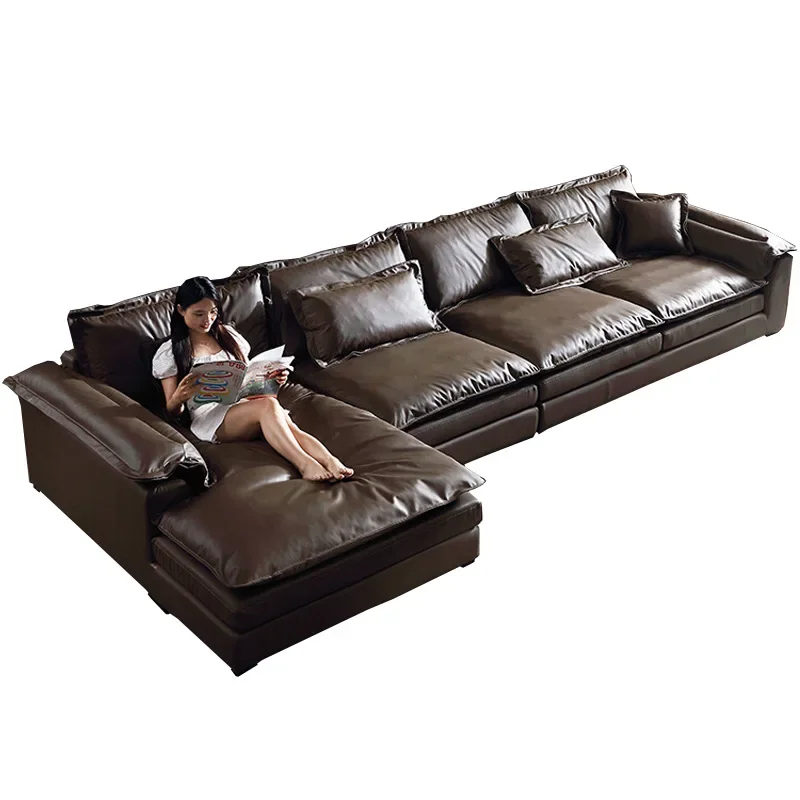 first-layer cowhide, genuine leather sofa, villa large apartment, flat-layer corner princess, super wide sitting deep sofa