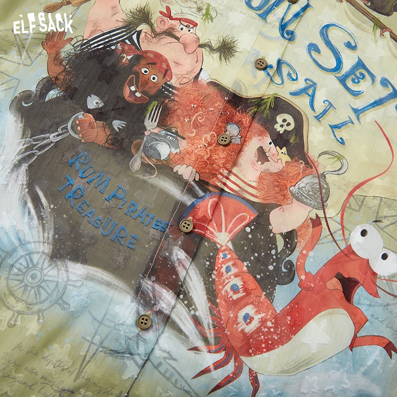 ELFSACK 2025 Summer New Arrivals Lightweight Long Sleeve Printed Shirt for Women Unique Summer Blouse