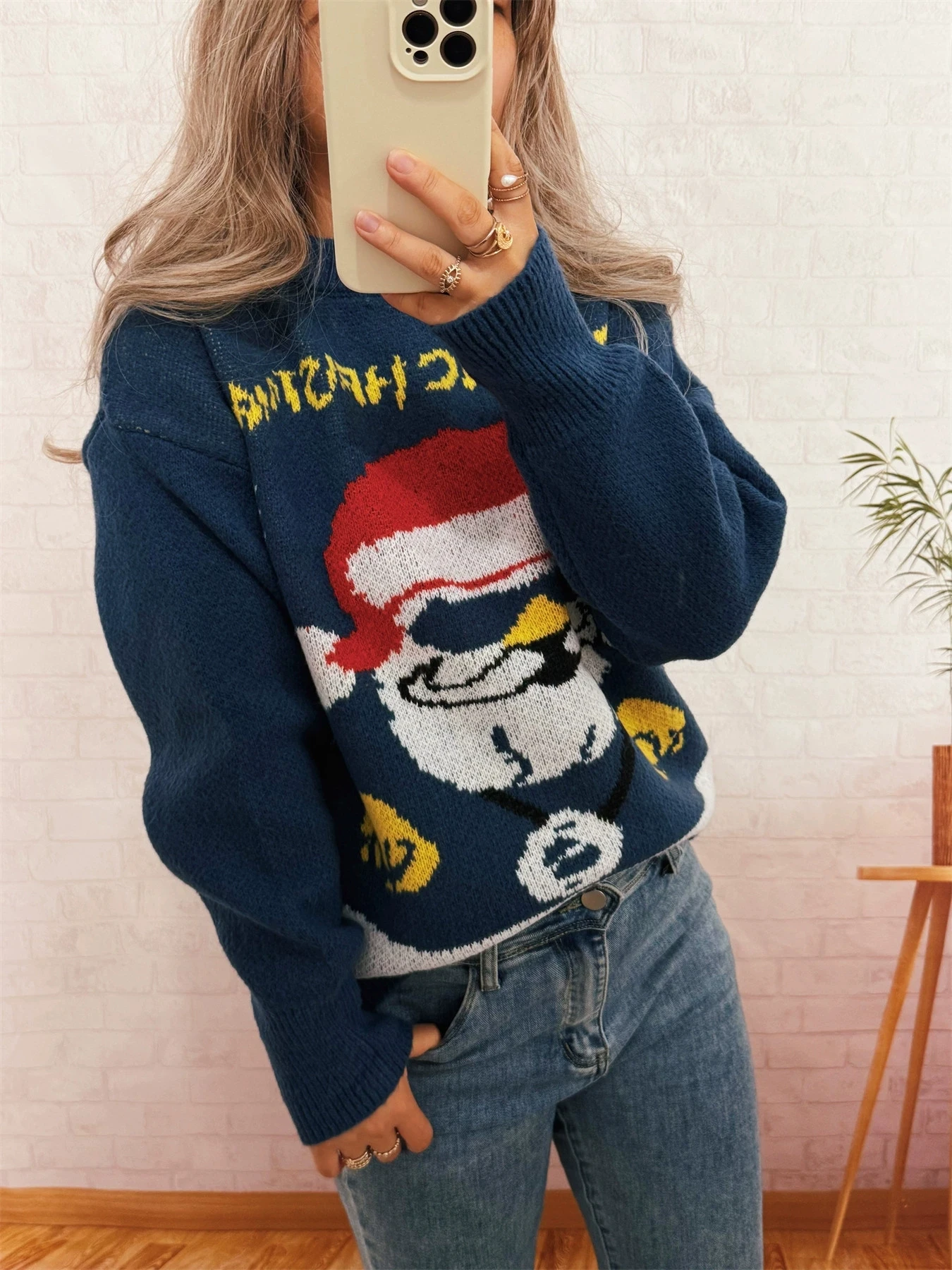 Mode Jacquard Gestrickte Hoodie Rundhals Casual Lose Faul Stil Langarm frauen Pullover Pullover top