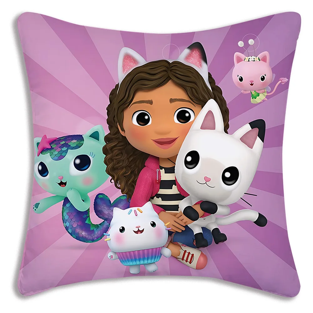 Cartoon Gabbys Kawaii Pillow Covers Cartoon Sofa Decorative Home Double-sided Printing Short Plush Cute Cushion Cover