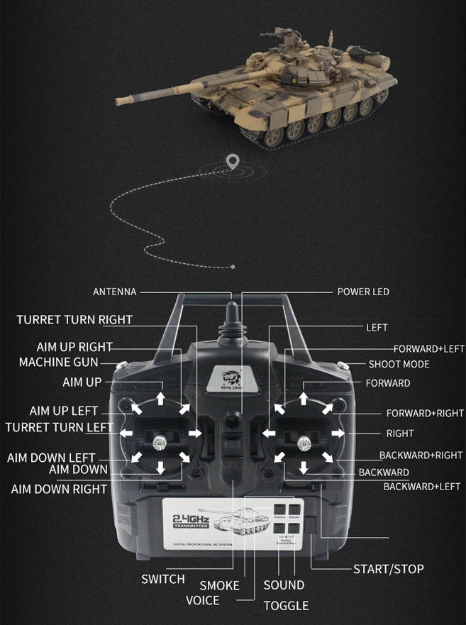 New 7.0 version T90 heavy-duty tank vehicle, super large 65CM remote control tank tracked vehicle (color customized basic versio