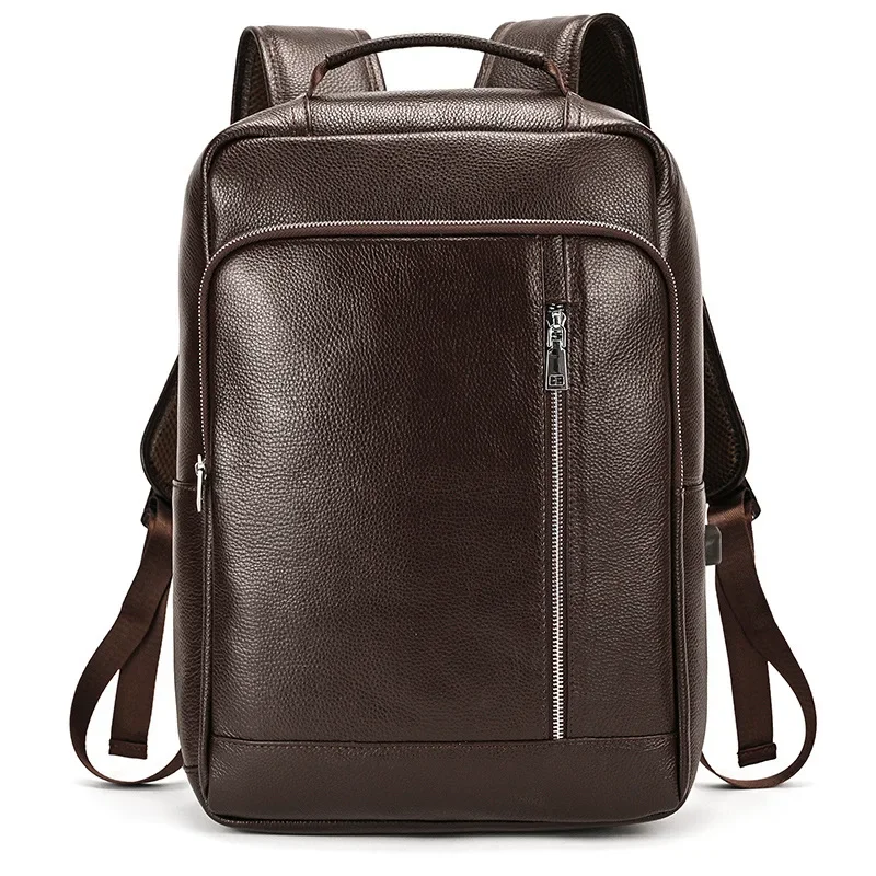 

2024 Fashion Cow Genuine Leather Men Backpacks Real Natural Leather Student Backpack Boy Luxury Brand Large Computer Laptop Bag