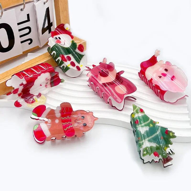 Muweordy New Gingerbread Human Hair Claw Cute Santa Claus Crab Hair Clip Christmas Series Shark Clip Hair Accessories for Women