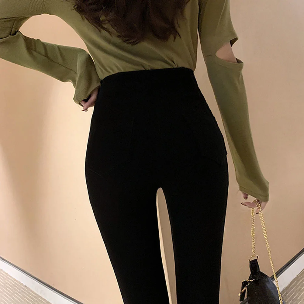 Fashion women\'s trousers Spring autumn new high-elastic double-breasted tight-fitting high-waisted slimming pants Women\'s pants