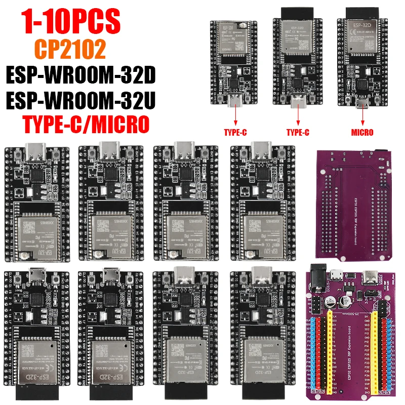 Placa base ESP32-DevKitC de 1-10 piezas, placa de desarrollo ESP32 tipo C/MICRO, ESP32-WROOM-32D/U, compatible con WIFI+Bluetooth, Nodo IoT NodeMCU-32