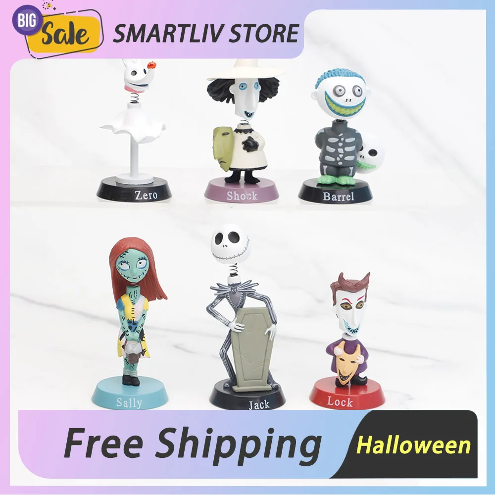 6 Pcs The Nightmare Before Christmas Sally Skellington Jack Action Figure Halloween Decoration Toy PVC Model Vinyl Figurine Gift