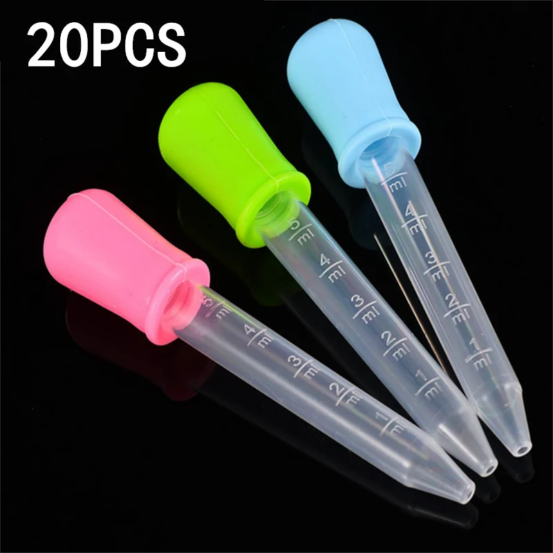 

5/10/20PCS Random Color 5ml Silicone Dropper Feeding Medicine Liquid Eye Ear Pipette Dropper Pipette School Lab Experiment Tool