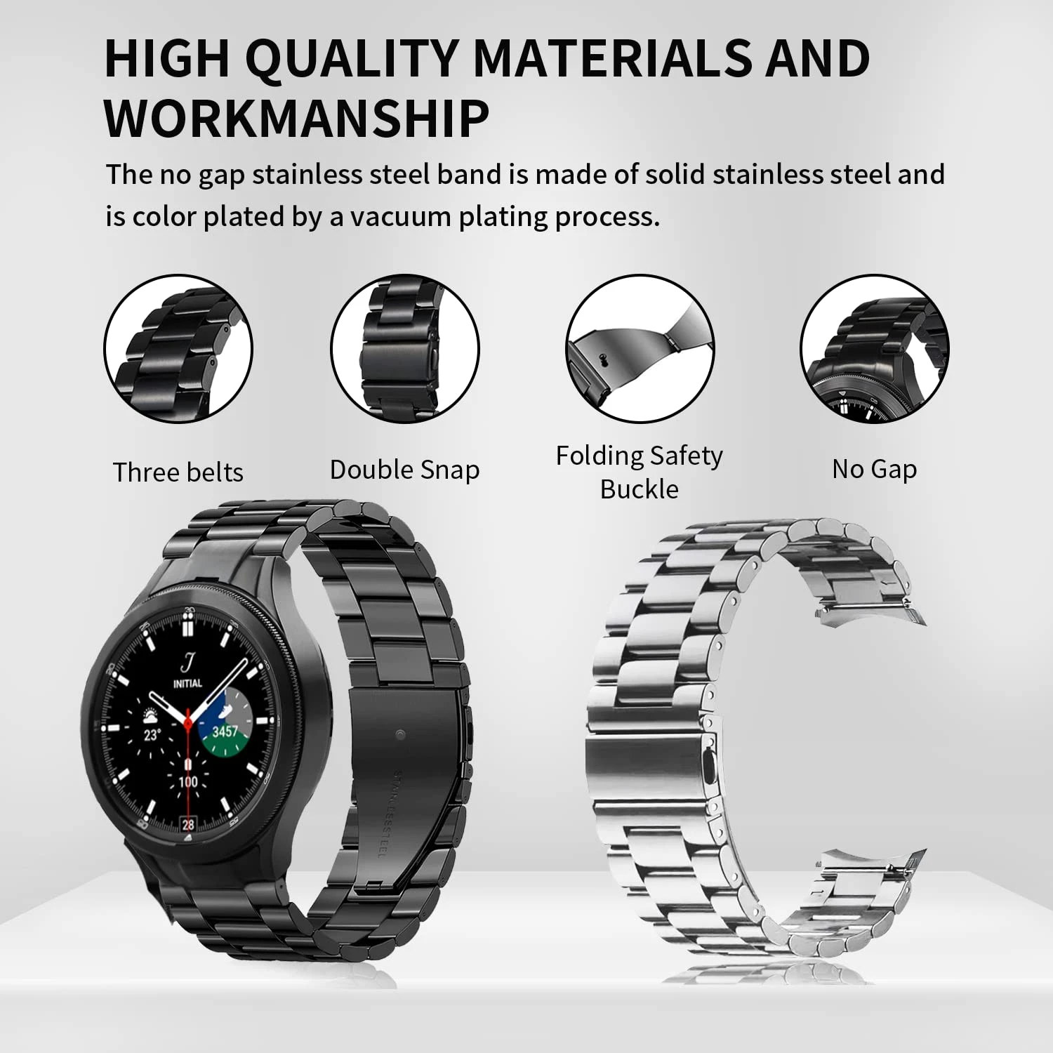 Galaxy Watch 4 5 Stainless Steel Strap for Samsung Watch 4/5 44mm 40mm Classic 46mm 42mm Wrist Band Curved End No Gaps Bracelet