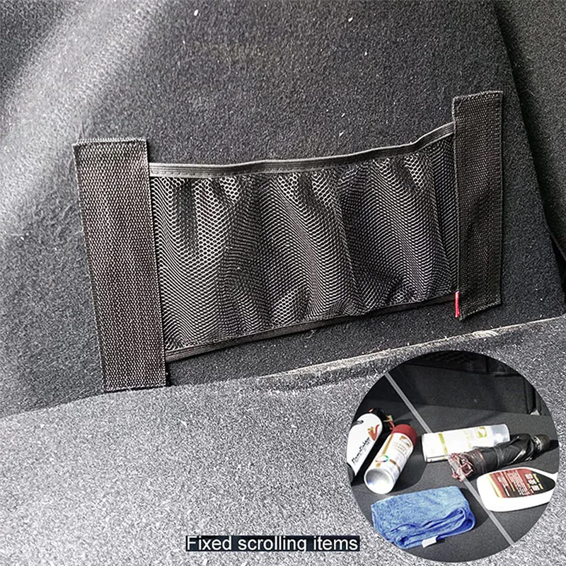 Car Back Rear Trunk Elastic Mesh Storage Bag Car Interior Organizer Extinguisher Storage Net Seat Back Fixing Bag Car Accessory