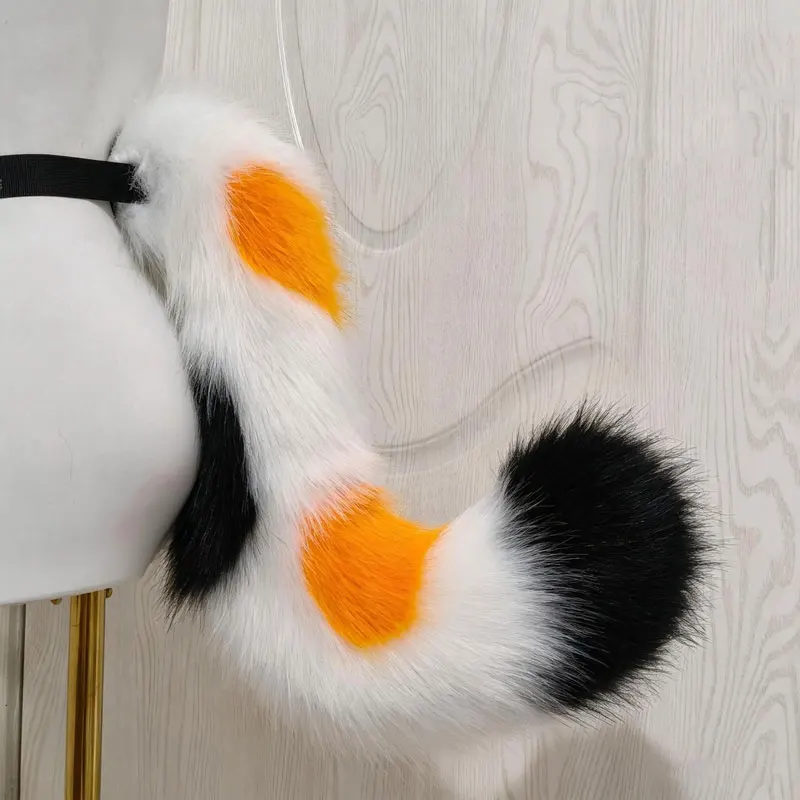 Fursuit 3Pcs/set Furry Anime Cat Dog Kemonomimi Paws Headband Tail Comic-Con Cosplay Costume Accessories Plush Animal Ears
