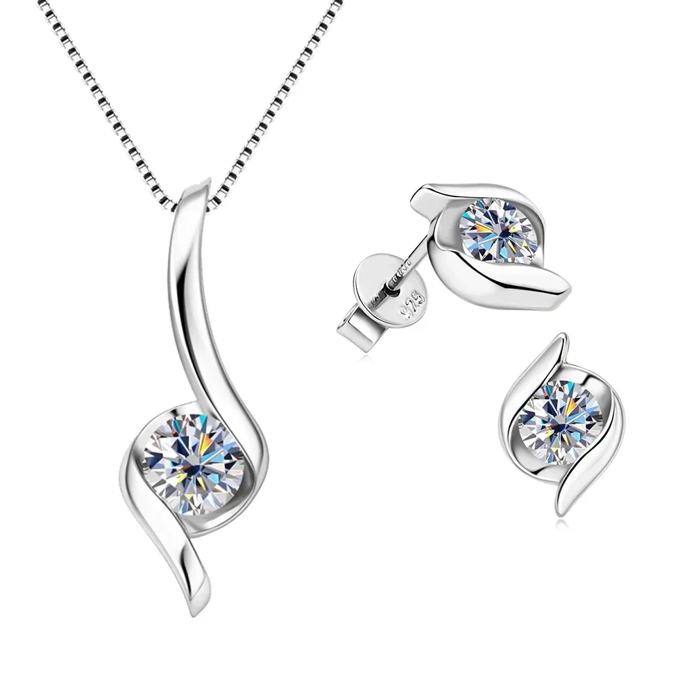 Sterling Silber 925 echter Moissanit Schmuckset für Frauen 2,0 ctw D Farbe Labordiamant Ohrstecker Anhänger Halskette Sets Geschenk – Detail 5