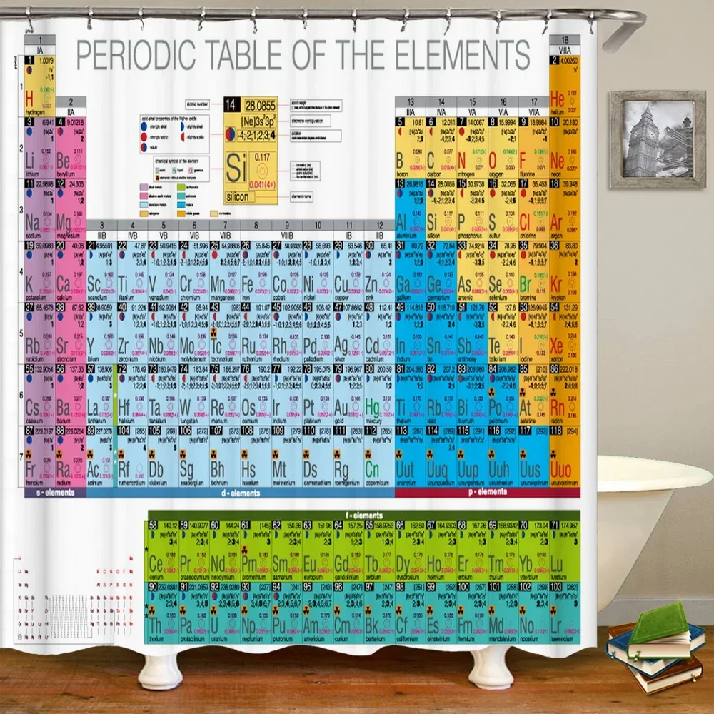 Periodic Table of Elements Bathroom Curtains Waterproof 3D Print Shower Curtain White Fabric Curtain For The Bath