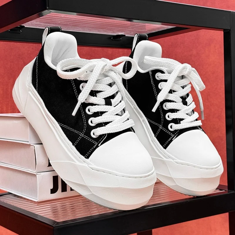 

2026 Summer New Minimalist Men's Canvas Platform Shoes Lace-Up Casual Daily Outdoor Sneakers Versatile Trendy Fashion Shoes