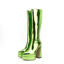 2025 winter women's knee high boots 5cm Thick bottom 15cm thick high heels leather boots 21 colors short plush shoes size 34-45