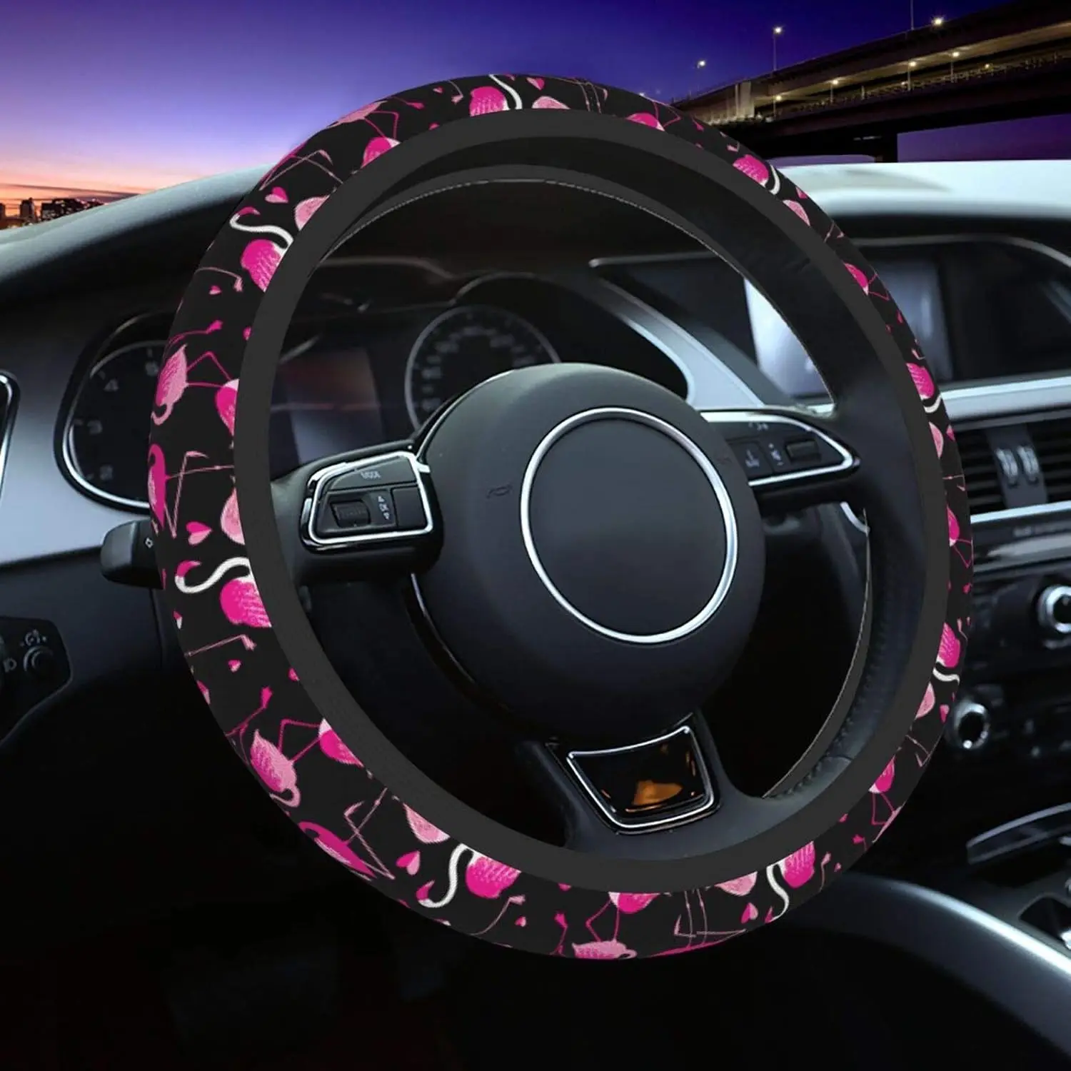 Pink Flamingos Universal 15 Inch Steering Wheel Covers Non Slip Neoprene Car Wrap Cover for Adults