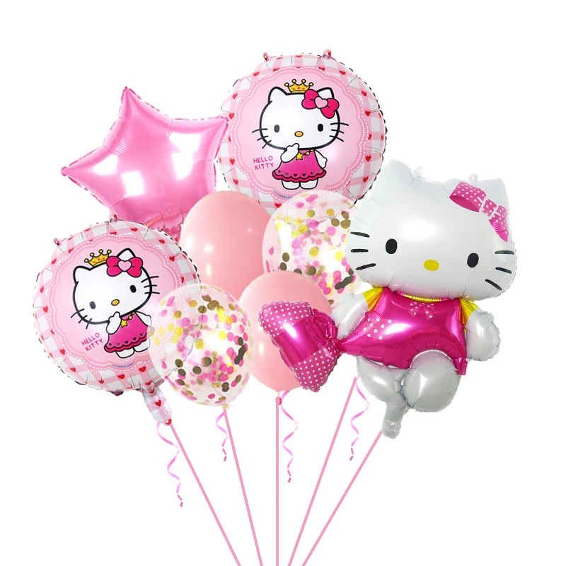 Cartoon Hello Kitty Y2K Aluminum Film Balloon Sanrio Cute Kt Cat Birthday Set Girl\'s First Birthday Decorating Party Gift