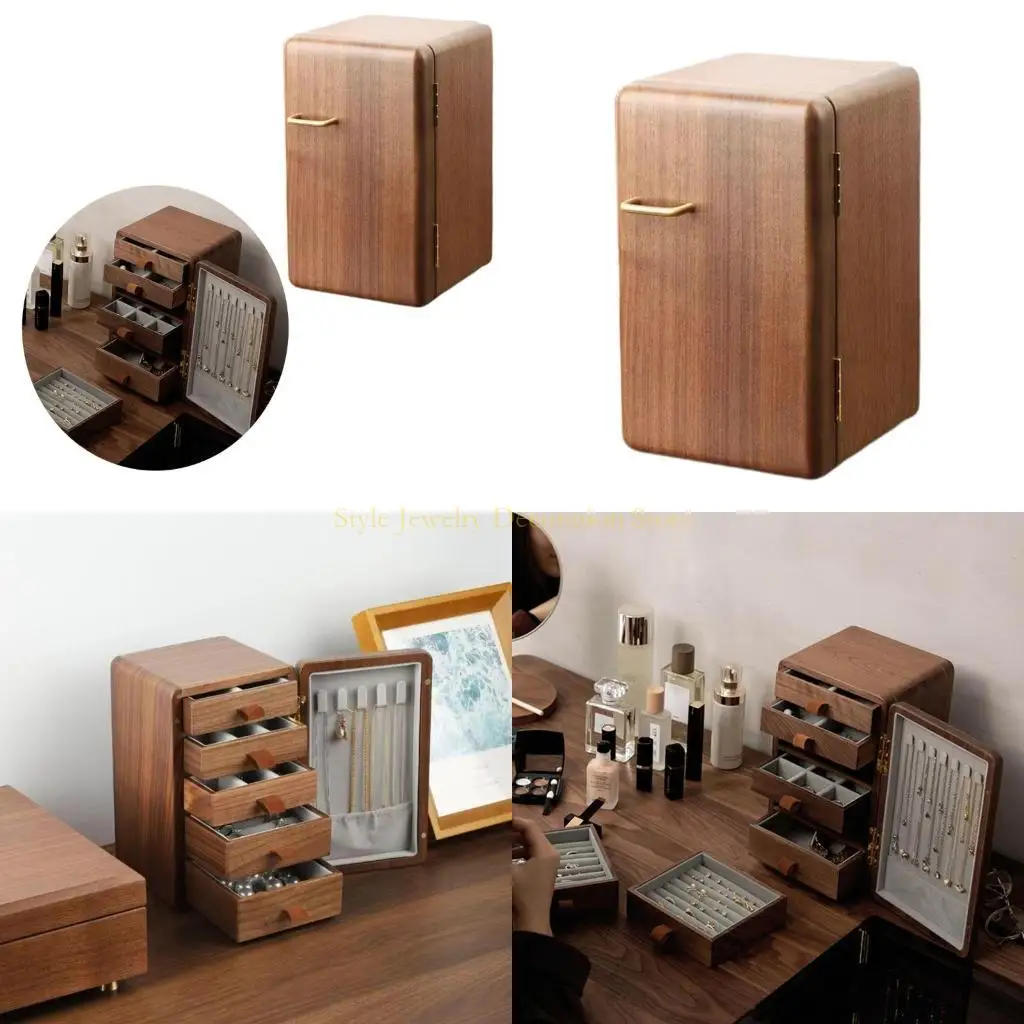 

D46E шкатулка для ювелирных изделий, безопасный органайзер для хранения ожерелий, колец, 5 ящиков, коробка для хранения изделий,