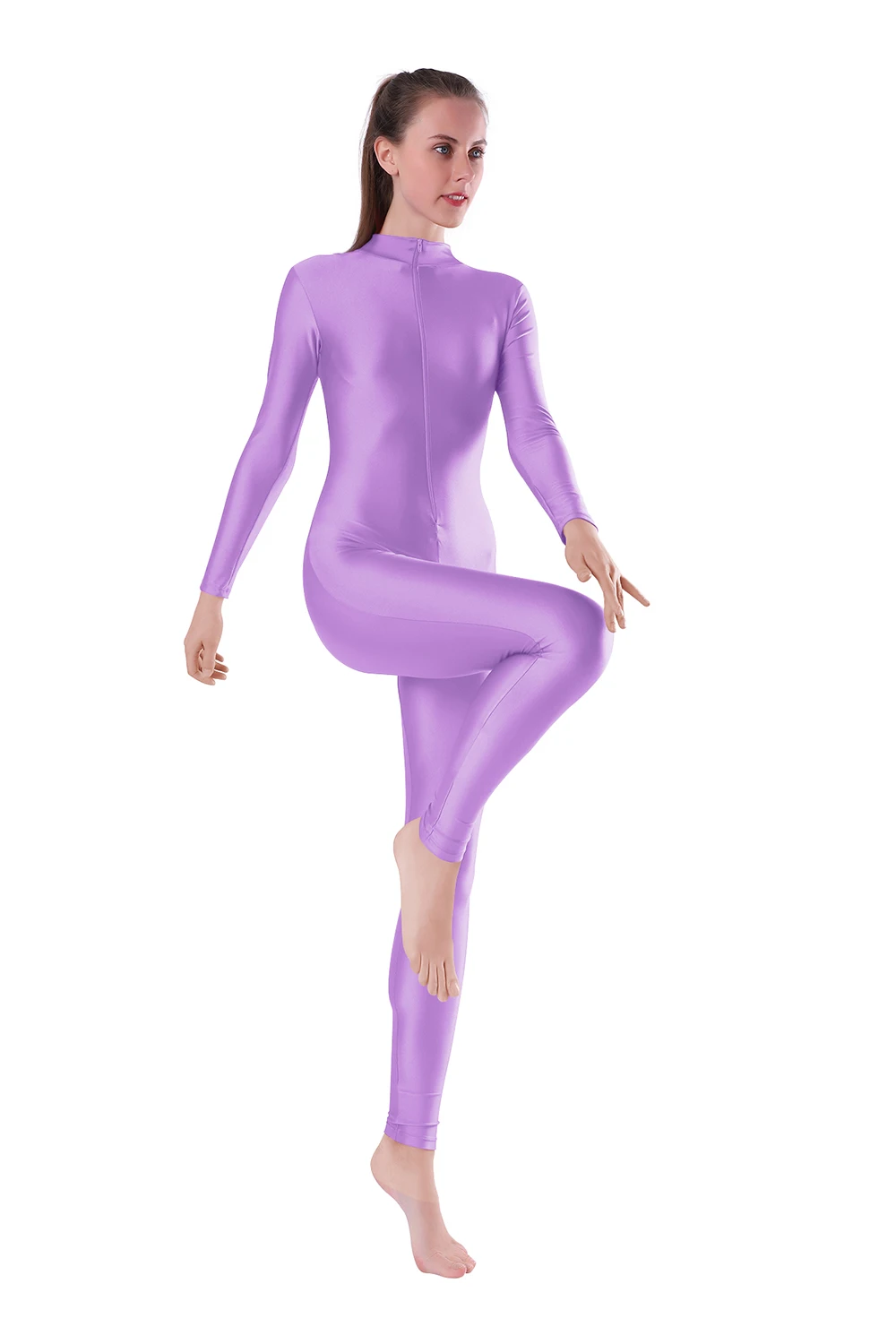 아오일리세이 여성용 블랙 유니타드 앞지퍼 스판덱스 바디수트 발레 댄스웨어 성인 남성 모크넥 에어리얼 요가 바디콘 의상