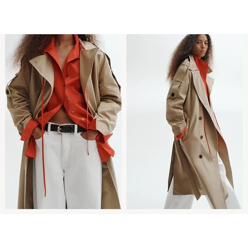 Early Autumn New Arrival Women's Fashionable Double-Row Buttoned Coat ZR Style Long Sleeve Polyester Fiber Online Exclusive