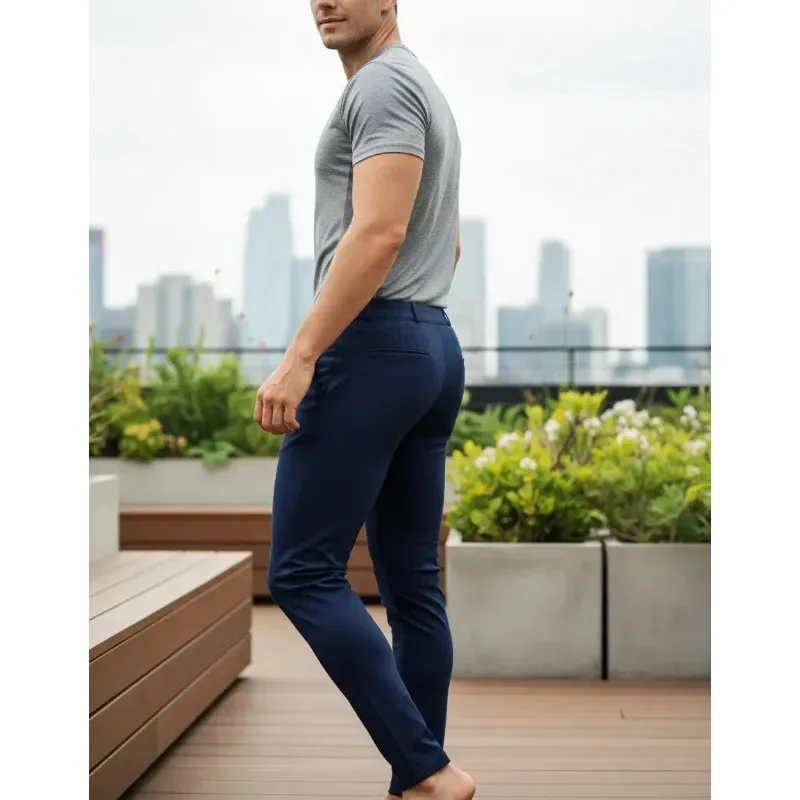 

6330Мужские функциональные домашние леггинсы с пуговицами и отворотами