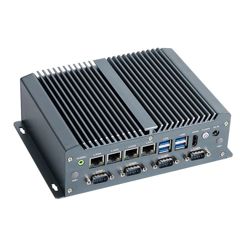 كمبيوتر صناعي صغير Intel Core i7-10510U 8565U 6x منافذ COM 4x إيثرنت POE 8xUSB Mini PCIE HDMI LVDS eDP GPIO Win10/11 Linux