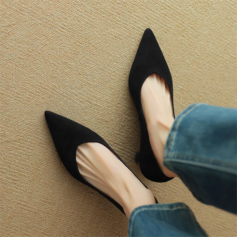 New Spring Sheep Suede Women Shoes Pointed Toe Women Pumps Shallow Loafers Shoes for Women Leopard Print High Heels Ladies Shoes