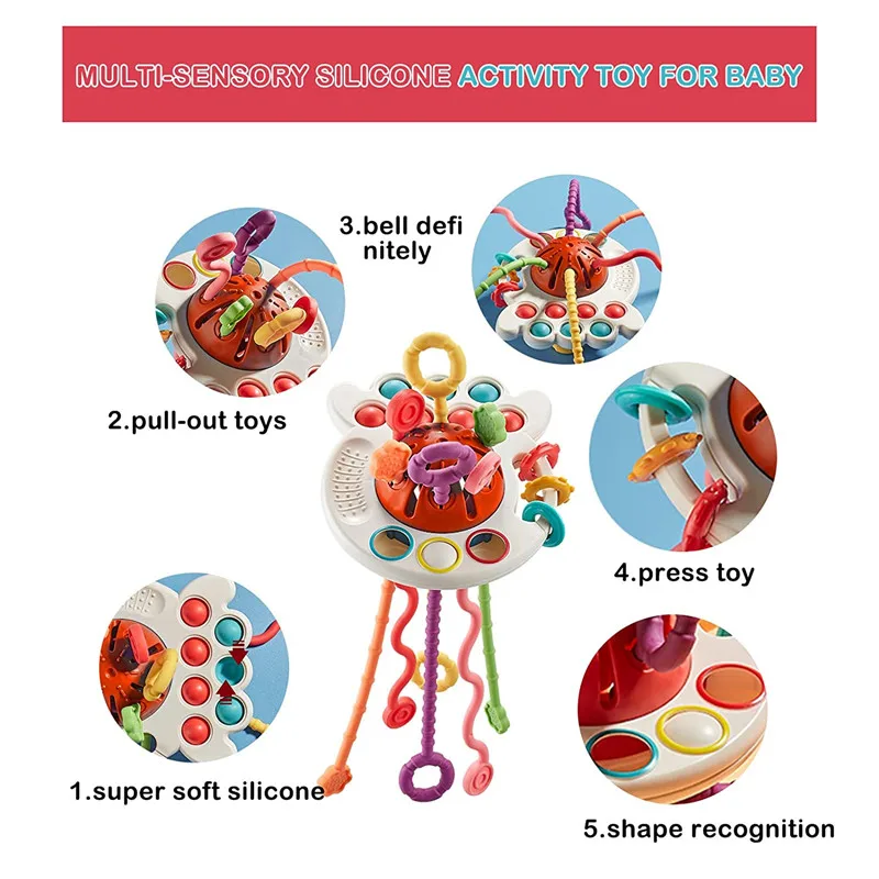 Juguetes Montessori para bebés 0 a 6 meses juegos cuerda tracción silicona Juguetes Educativos niños pequeños mordedor sensorial