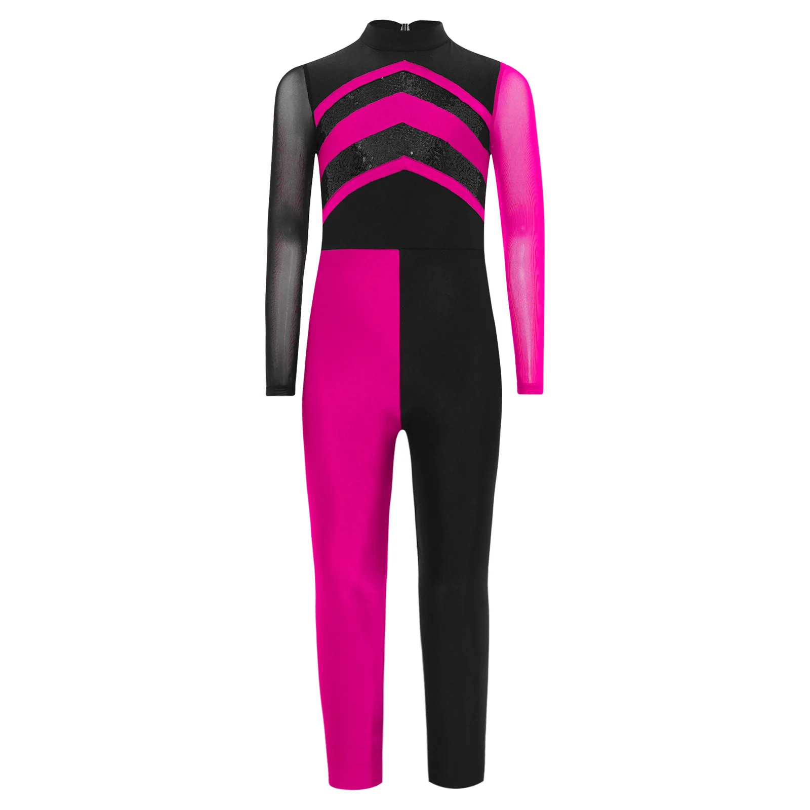 Kids Girls Ballet Gymnastics Romper Dance Performance Costume Sequins Sportswear Jumpsuit Glittery Romper for Dance Competition