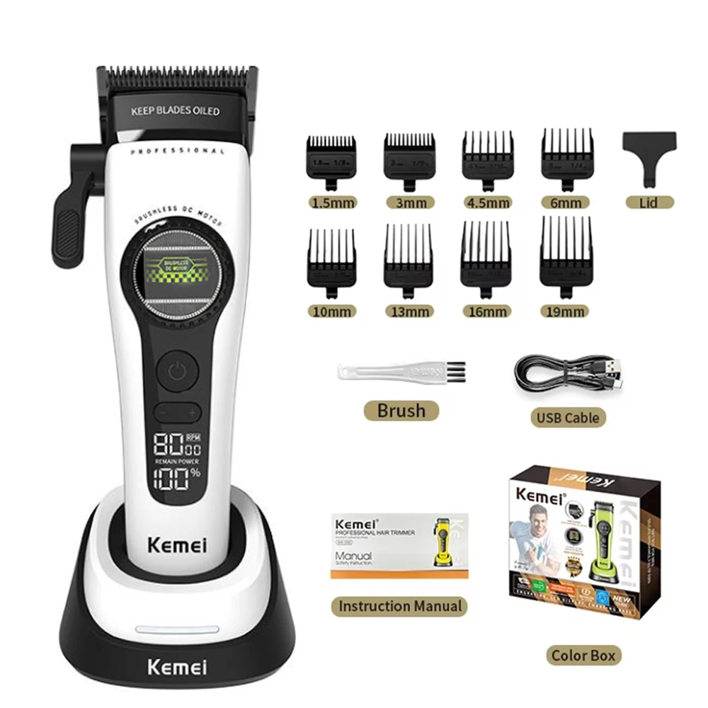 Cortadora de Pelo Profesional Kemei, Motor sin Escobillas de Rotor Externo, Recortadora de Pelo de 8000 RPM, Cortadora de Pelo para Hombre KM-1593