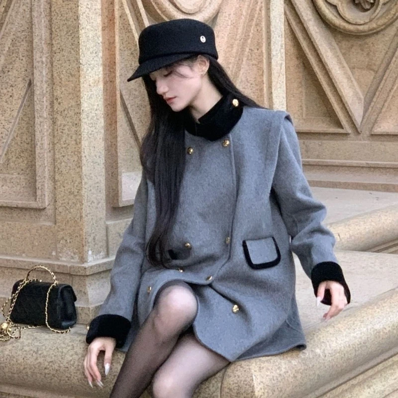 

Свободный двубортный воротник во французском стиле ретро, шикарное пальто в рыцарском стиле, модная легкая роскошная верхняя одежда с цветными блоками