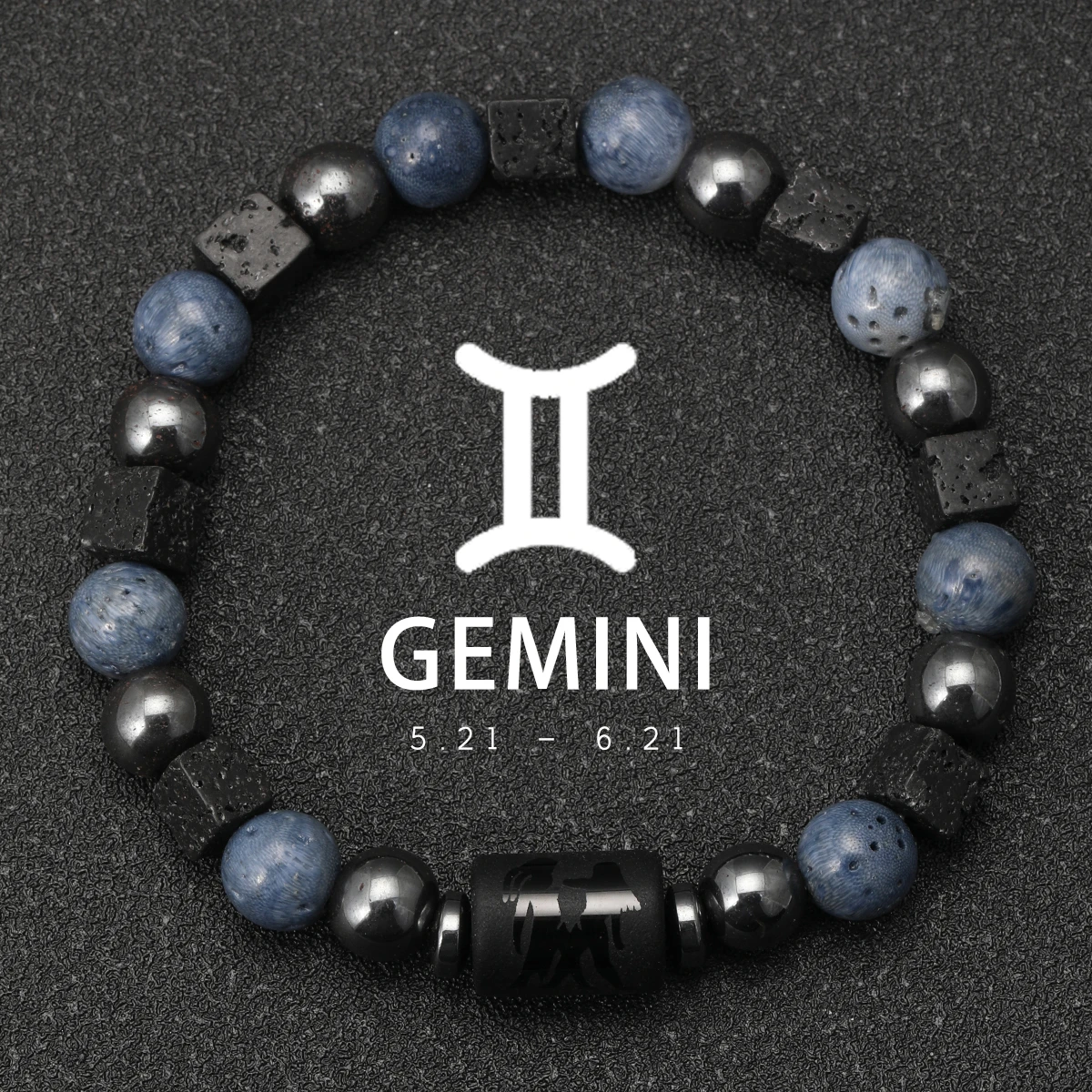 12-Sternbild-Armband aus natürlichen blauen Korallen-Lavasteinen, Steinperlen, für Männer, Paare, Seil, Freundschaft, Sternzeichen