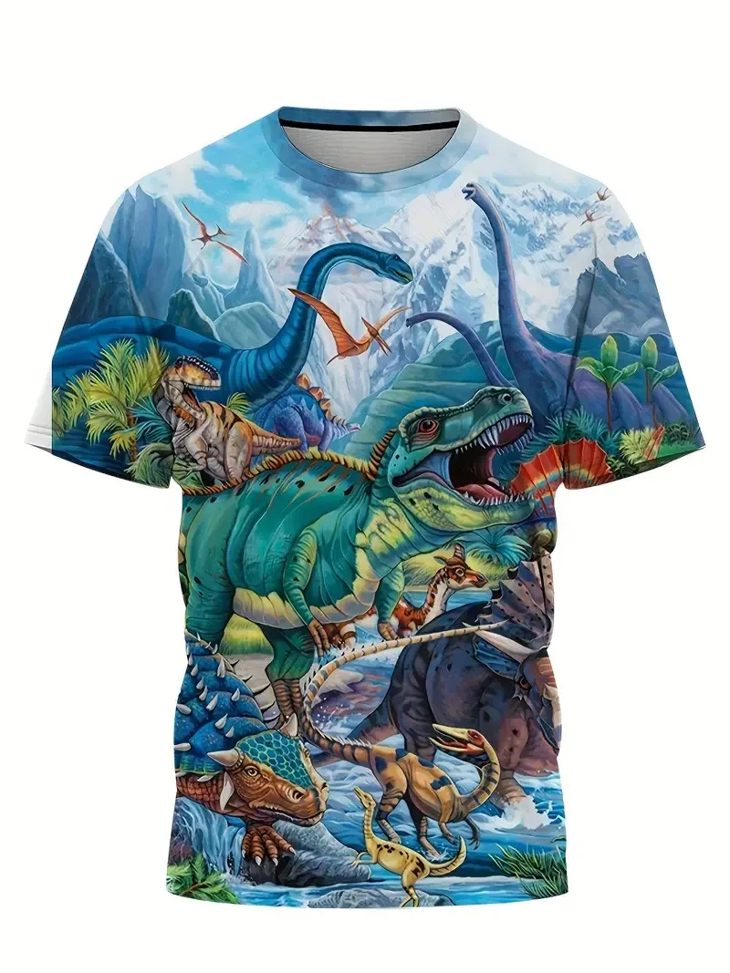 2024 Children's T-shirt Boys and Girls Dinosaur 3D Casual Shirt Cartoon T-shirt Kids Fashion Casual Sports Shirt Clothing