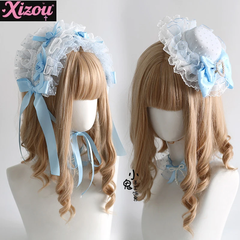 Japanse originele Lolita haaraccessoires blauwe Showa Cross Lover Doll handgemaakte hoge hoed hoofdband hand mouw hoofdband voor vrouwen