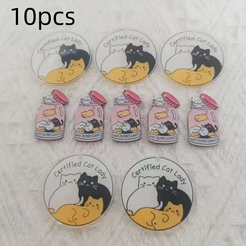 10pcs acrylic cute cat pendant, DIY jewelry making earrings necklace keychain accessories view 2