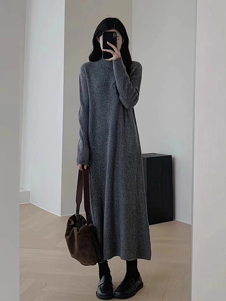 

2024 Autumn/Winter New Women's Dress Loose Commuter Casual Knitted High Neck A-line Skirt