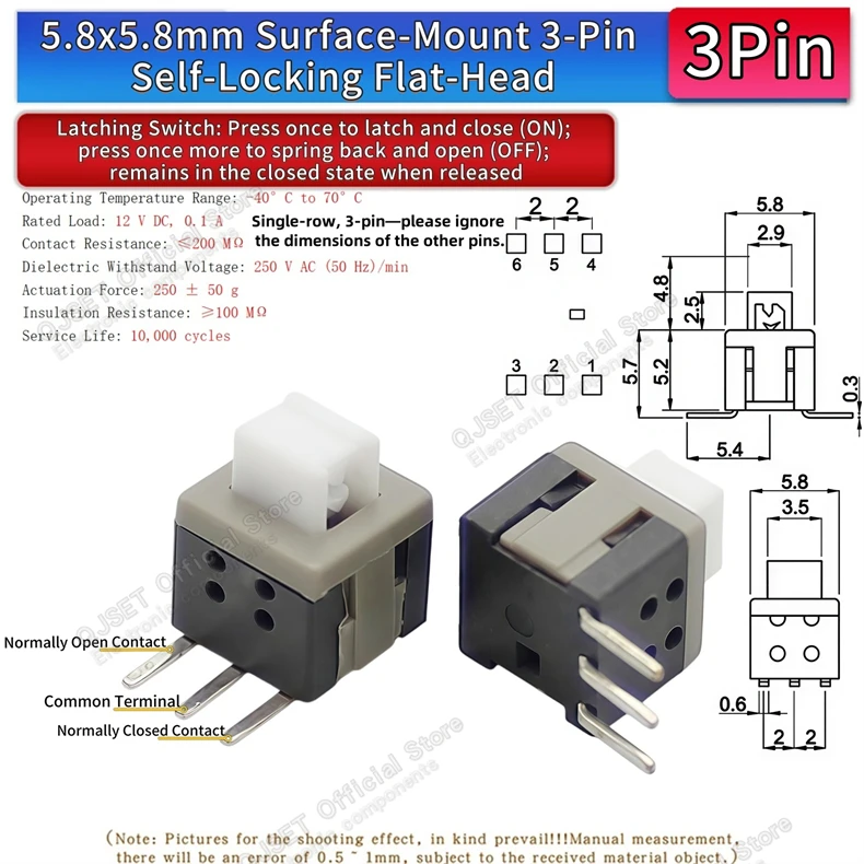 10 Stück 5,8x5,8 7x7 8x8 8,5x8,5mm Selbstverriegelnde/Nicht-verriegelnde Reset-/Multimeter-Taster, Taktiler Mikroschalter, 3/6-Pin Drucktastenschalter – Detail 33