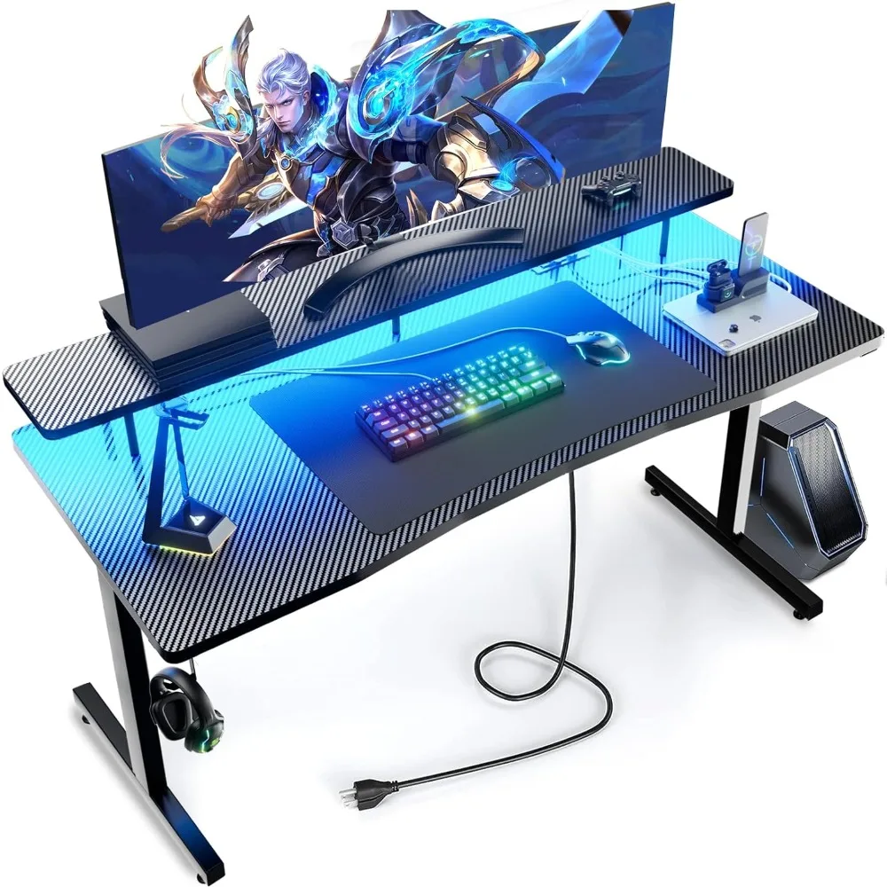 Game and office desk with power socket, black 23.62 