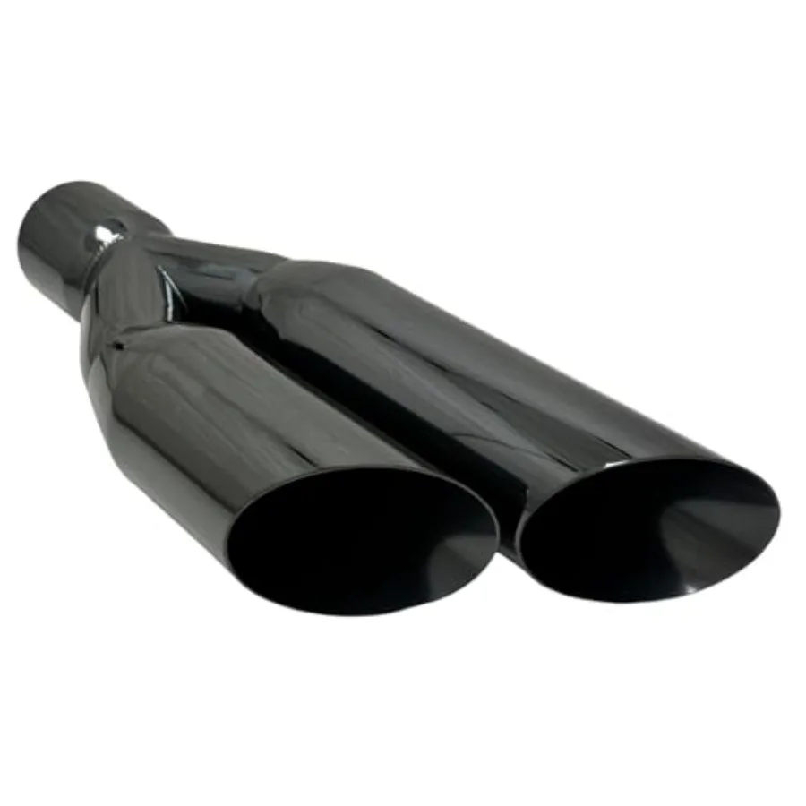 

Exhaust Tip 2.50 Inlet 3.50 Dual Outlet 18.00 Long 304 Stainless Black Chrome Plated Single Wall Sideways Slant for HighPerform