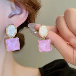 Contrast Color Resin Drop Earrings for Women Asymmetric Oval Sqaure Dangle Earrings Wedding Party Blue Purple Geometry Jewelry