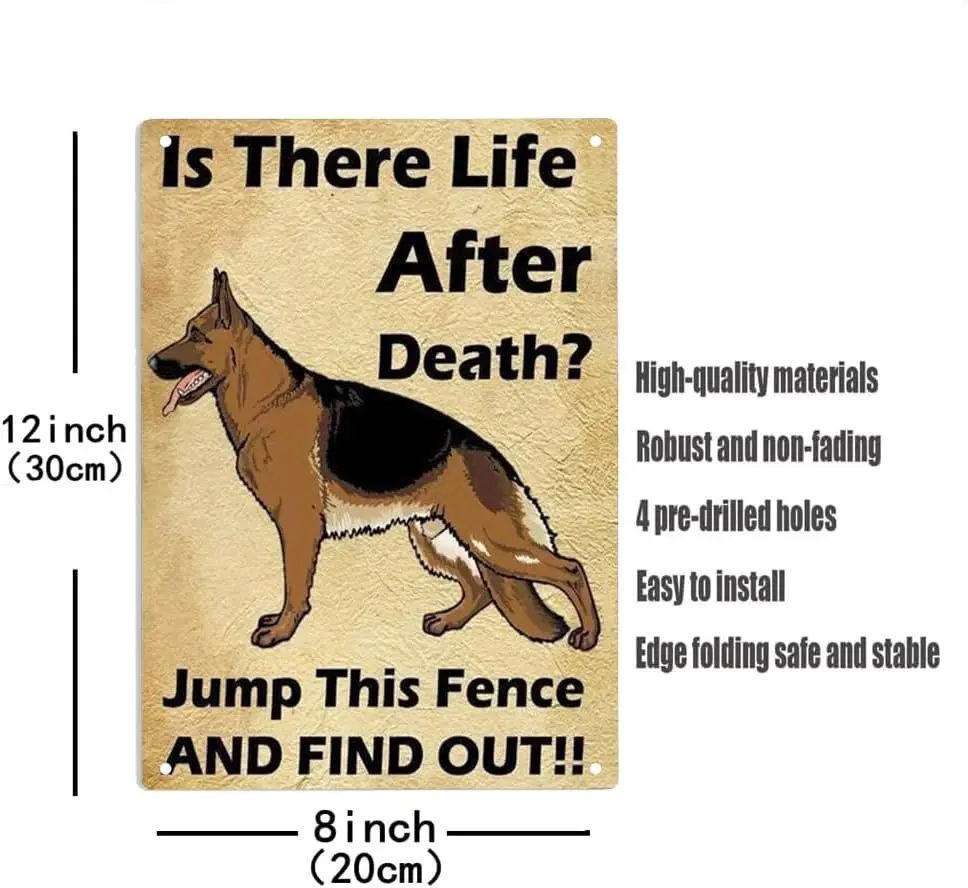 Is There Life after Death Jump This Fence and Find Out Sign Metal Tin Sign, Funny Guard Dog Poster for Home Office Garden Farm P