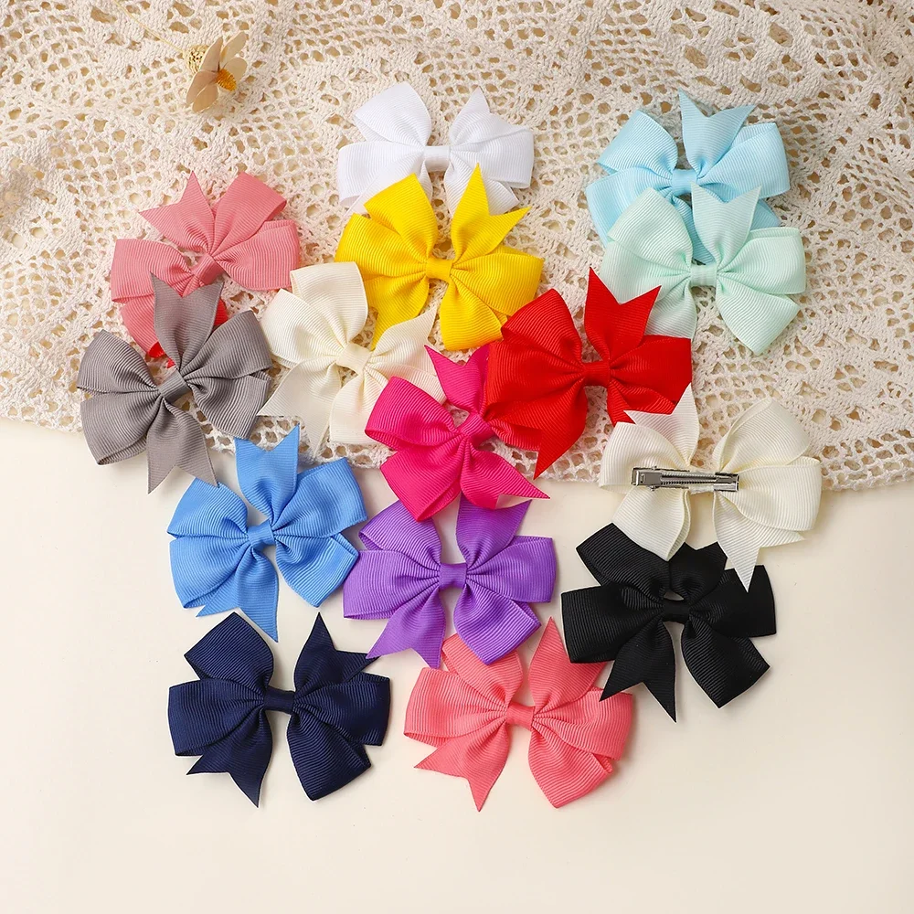 

2pcs 3.2'' Solid Grosgrain Ribbon Hair Bows with Clips for Girls Small Bow Hairpins Children Handmade Hairgrips Hair Accessories