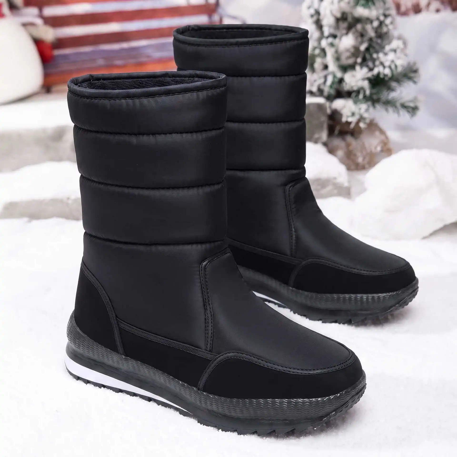 Damen-Winterstiefel, dick gefüttert mit Fleece, wasserdicht, mit Klettverschluss, mittelhohe Stiefel, rutschfest, warmes Outdoor-Schuhwerk für kaltes Wetter. – Detail 7