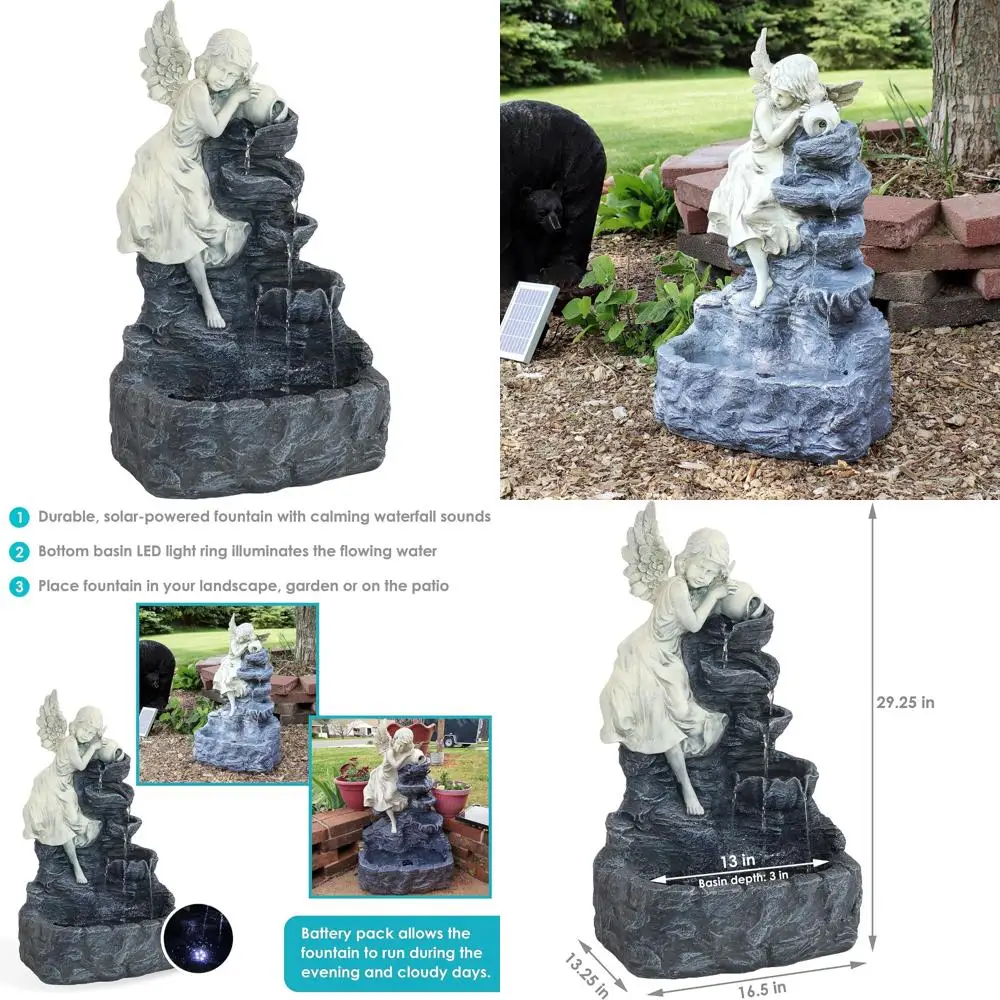 

Наружный фонтан «Ангельские падения» на солнечной энергии 29 со светодиодной подсветкой для сада, патио, двора и балкона