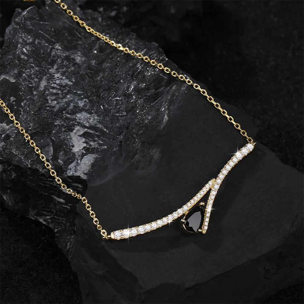 الصفاء 1ct الكمثرى الأسود مويسانيتي قلادة للنساء هدية الصلبة S925 الفضة مطلي 18K ابتسامة قلادة سلسلة عنق الزفاف الزفاف #2